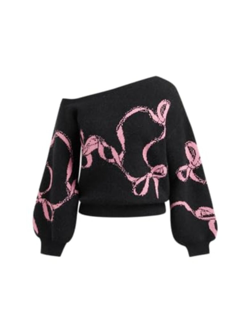 Women's Off Shoulder Bowknot Knit Pullover Sweater - Long Sleeve - 42% Acrylic